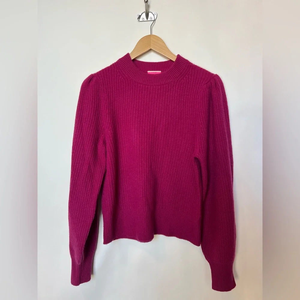 J.Crew 100% Cashmere Puff‎ Sleeve Mockneck Sweater Fuchsia Pink Size S